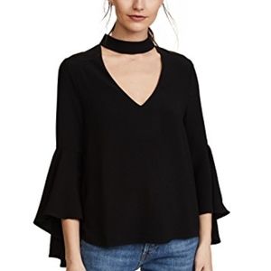 WAYF Black Drew Mock Neck Bell Sleeve Top
